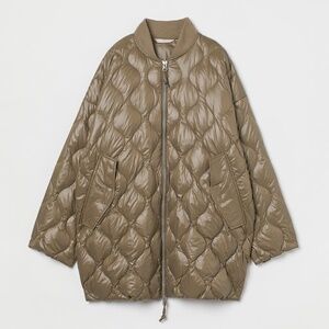 H&M Premium Quilted Down Jacket in Green Size Small S